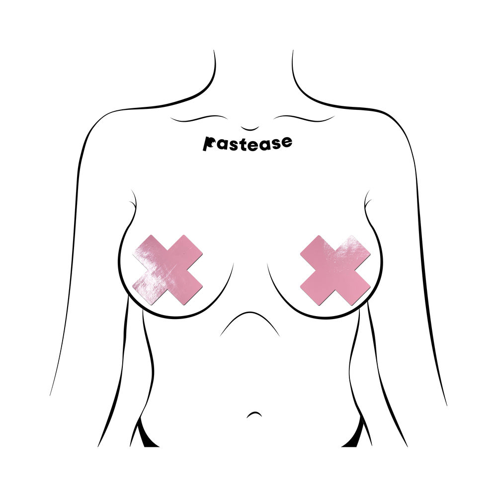 Pastease Plus X Faux Latex Pleather Baby Pink Cross Pasties