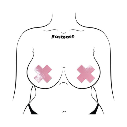 Pastease Plus X Faux Latex Pleather Baby Pink Cross Pasties
