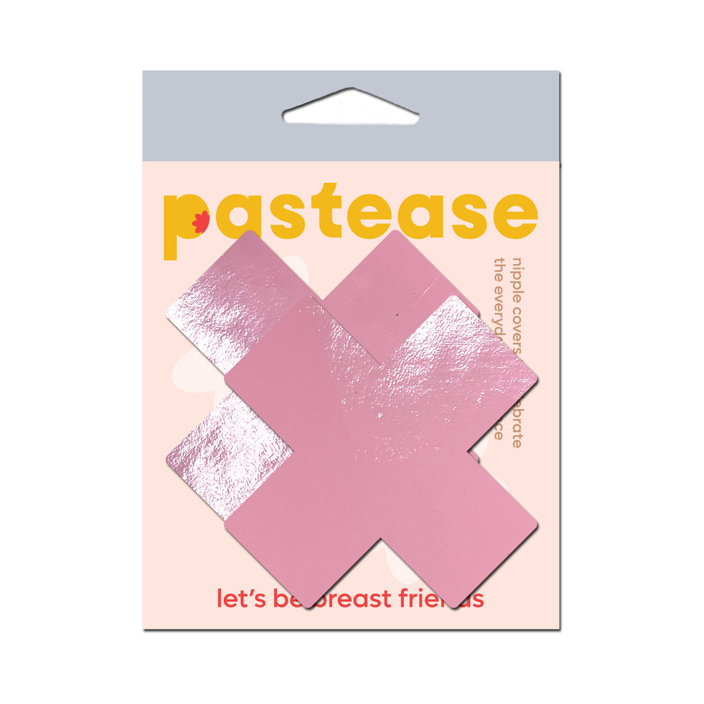 Pastease Plus X Faux Latex Pleather Baby Pink Cross Pasties