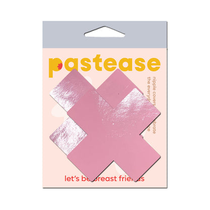 Pastease Plus X Faux Latex Pleather Baby Pink Cross Pasties