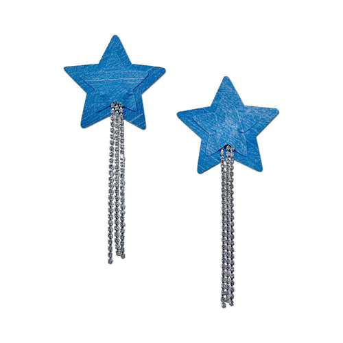 Pastease Denim Star Tassel Pasties with Rhinestone Fringe