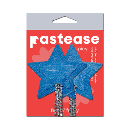 Pastease Denim Star Tassel Pasties with Rhinestone Fringe