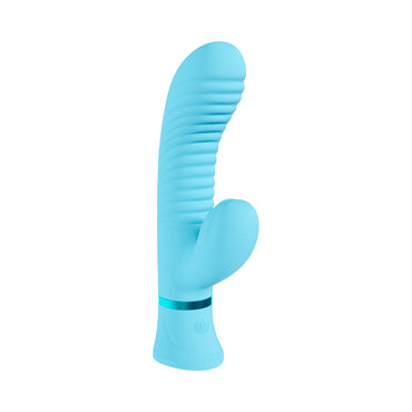 Loveline Mystique Rechargeable Silicone Ribbed Rabbit Vibrator Blue
