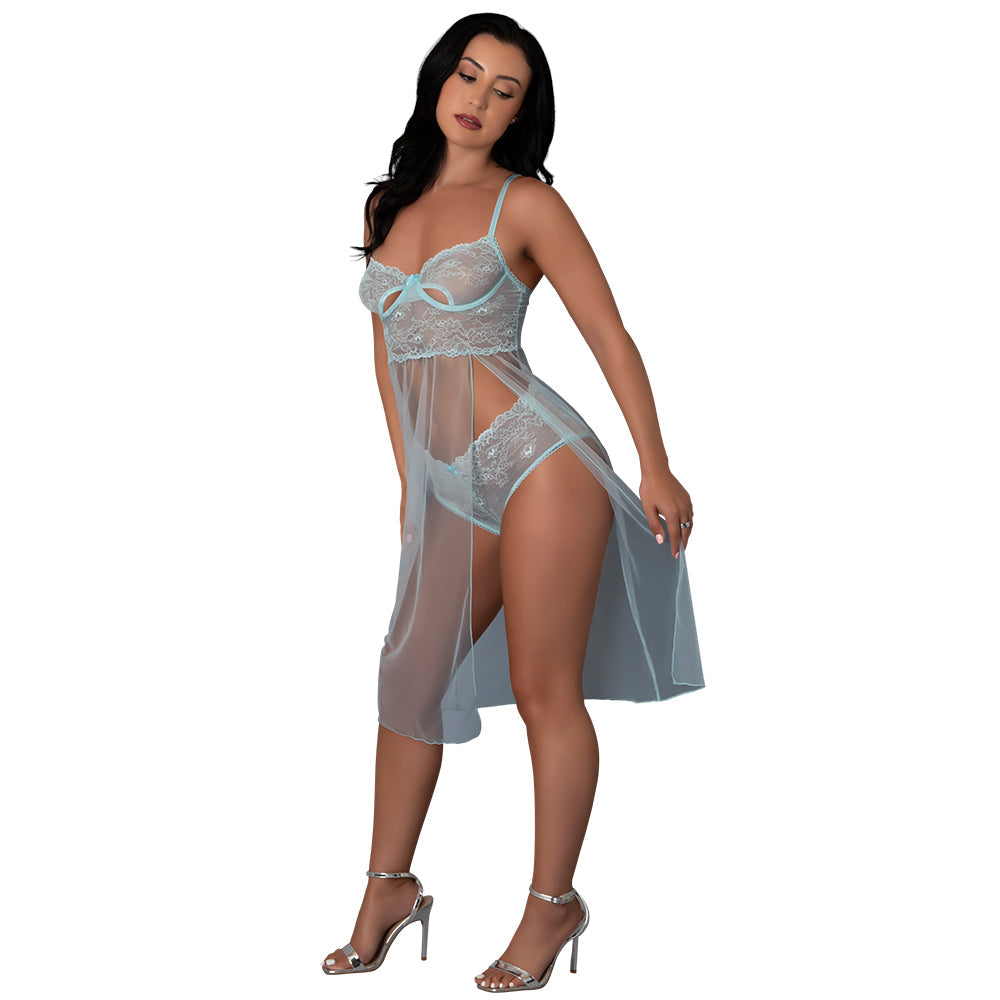 Magic Silk Blue Sky Long Chemise & Boy Short Panty Blue