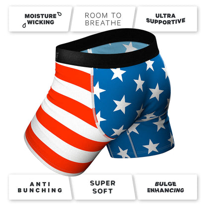 The Mascot American Flag Ball Hammock Pouch Underwear with Fly