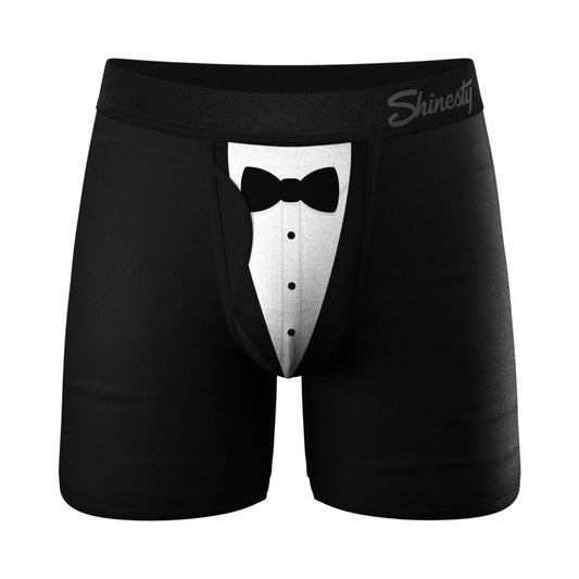 The 009 Black Tuxedo Ball Hammock Pouch Underwear with Fly