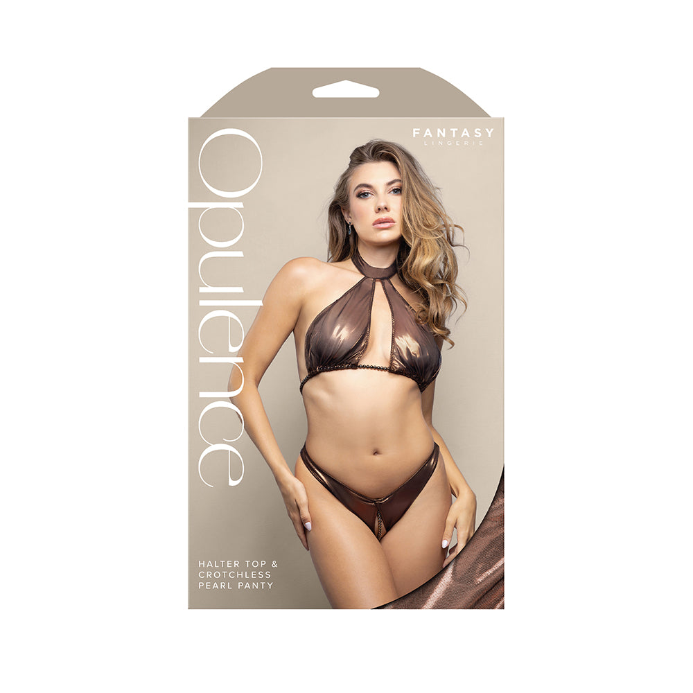 Fantasy Lingerie Opulence Pearl Halter Top & Open Panty