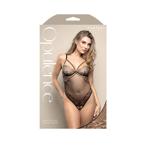 Fantasy Lingerie Opulence Crotchless Pearl Cage Teddy