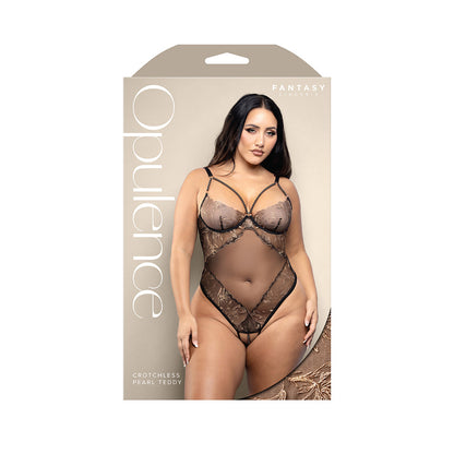 Fantasy Lingerie Opulence Crotchless Pearl Cage Teddy