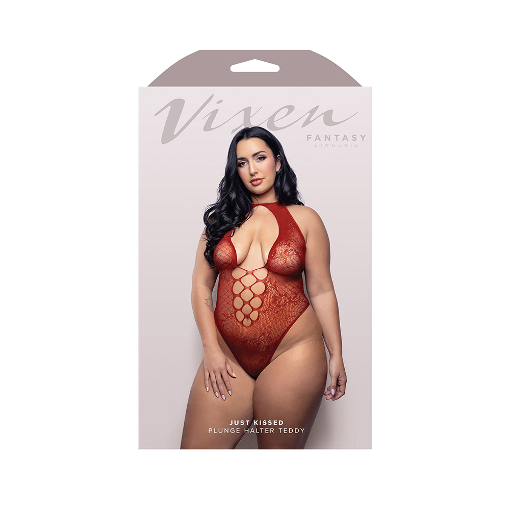 Fantasy Lingerie Vixen Just Kissed Halter Tie Plunge Teddy