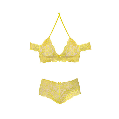 Magic Silk Daffodil Dreams Bardot Sleeve Halter Top & Boy Short Set Yellow