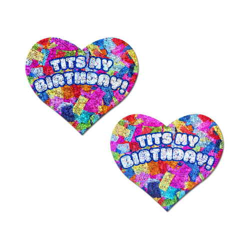 Pastease Tits My Birthday Heart Pasties with Confetti