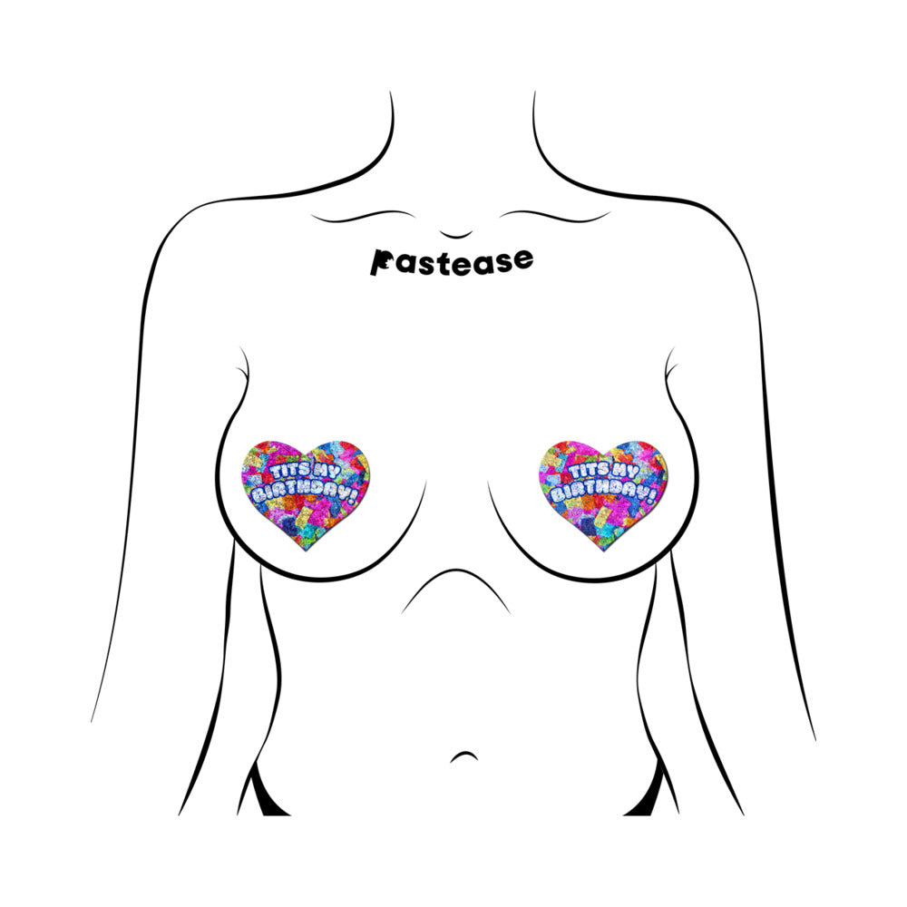 Pastease Tits My Birthday Heart Pasties with Confetti