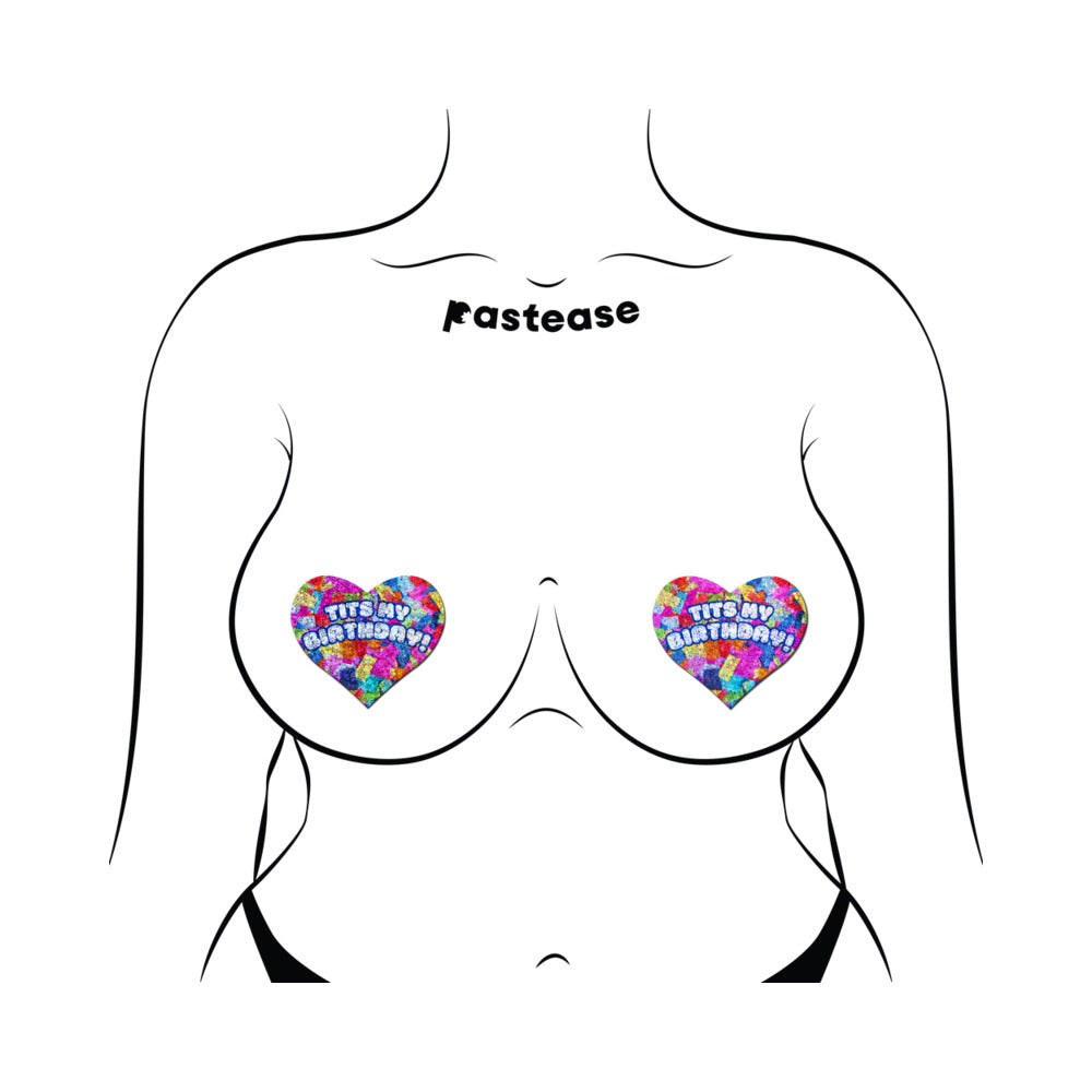 Pastease Tits My Birthday Heart Pasties with Confetti