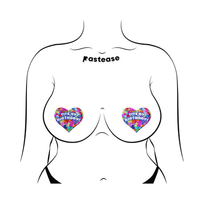 Pastease Tits My Birthday Heart Pasties with Confetti