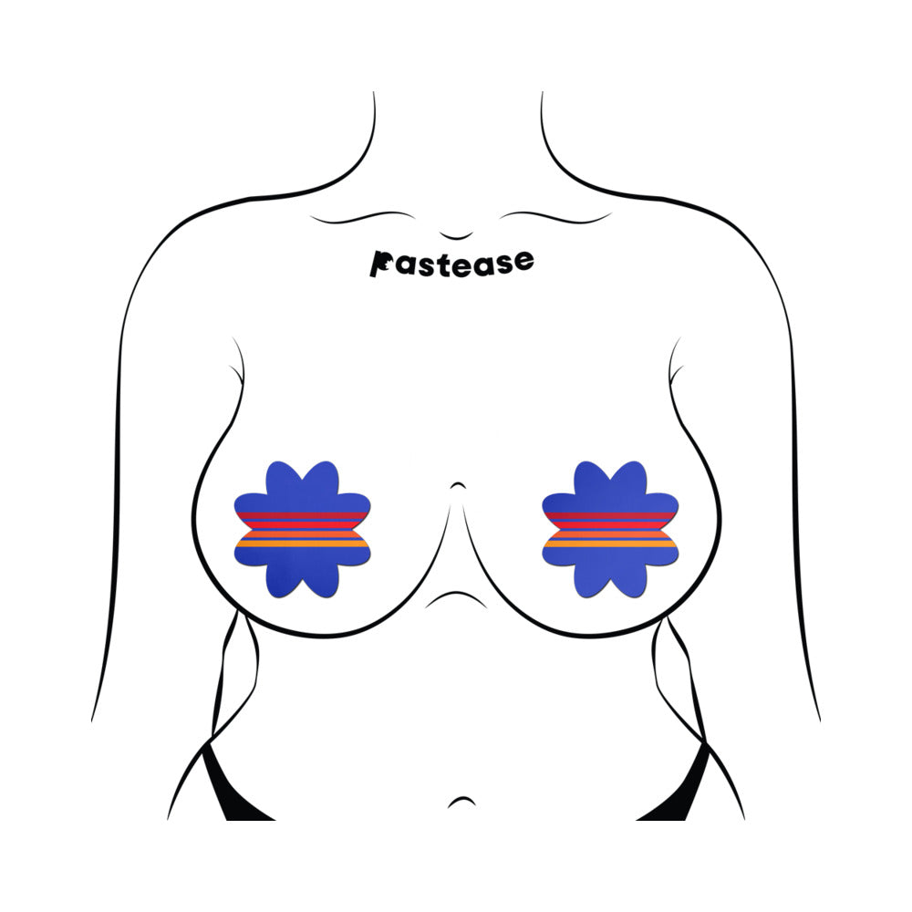 Pastease Vibrant Retro Stripes on Blue Petal Pasties
