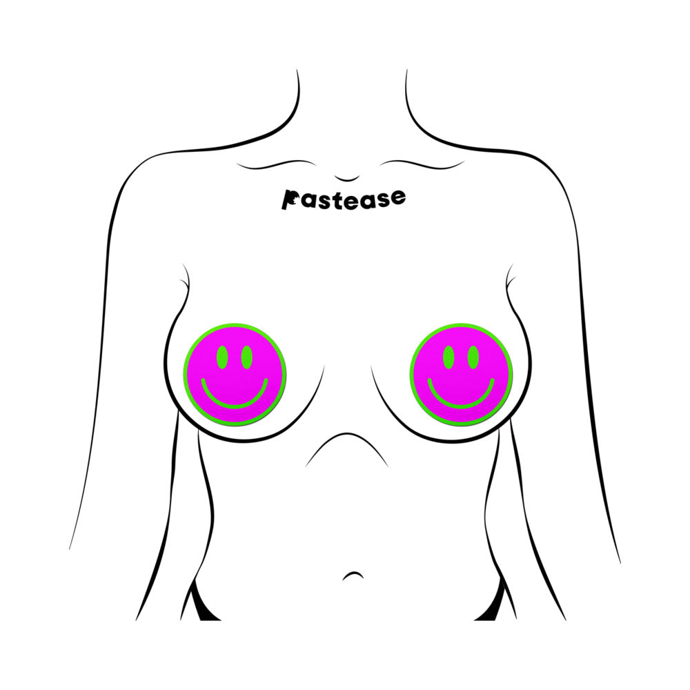 Pastease Neon Green Glow Pink Smiley Pasties