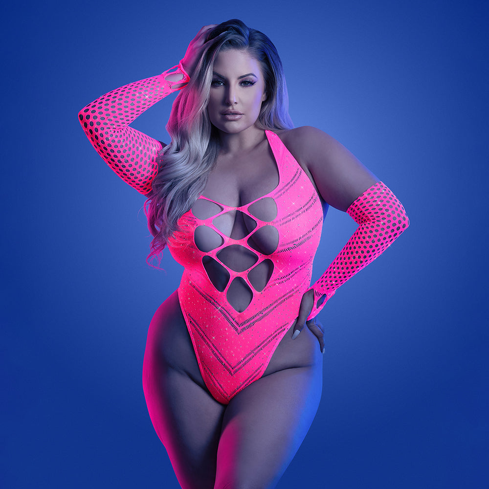 Fantasy Lingerie Glow Flashback UV Rhinestone Teddy
